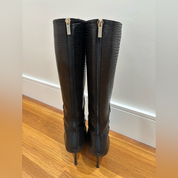070. Jimmy Choo Black Snake Embossed Leather Heeled Boots - Picture 4 of 10
